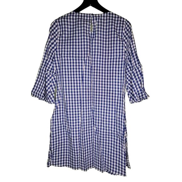 Chelsea & Theodore Dress Small‎ Blue White Gingham Bell Sleeve Cottage Boho - Picture 3 of 7